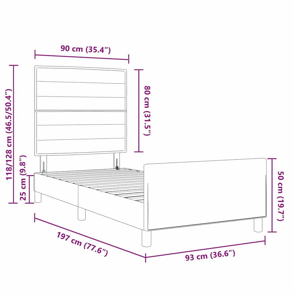 Bedframe met hoofdeinde Zwart 90 x 190 cm Stof is nu te koop bij PeponiXL, paradijselijk wonen!