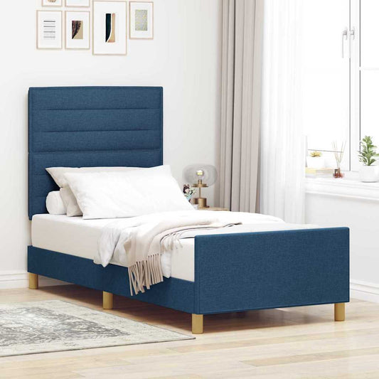 Bedframe met hoofdeinde Blauw 90 x 190 cm Stof is nu te koop bij PeponiXL, paradijselijk wonen!