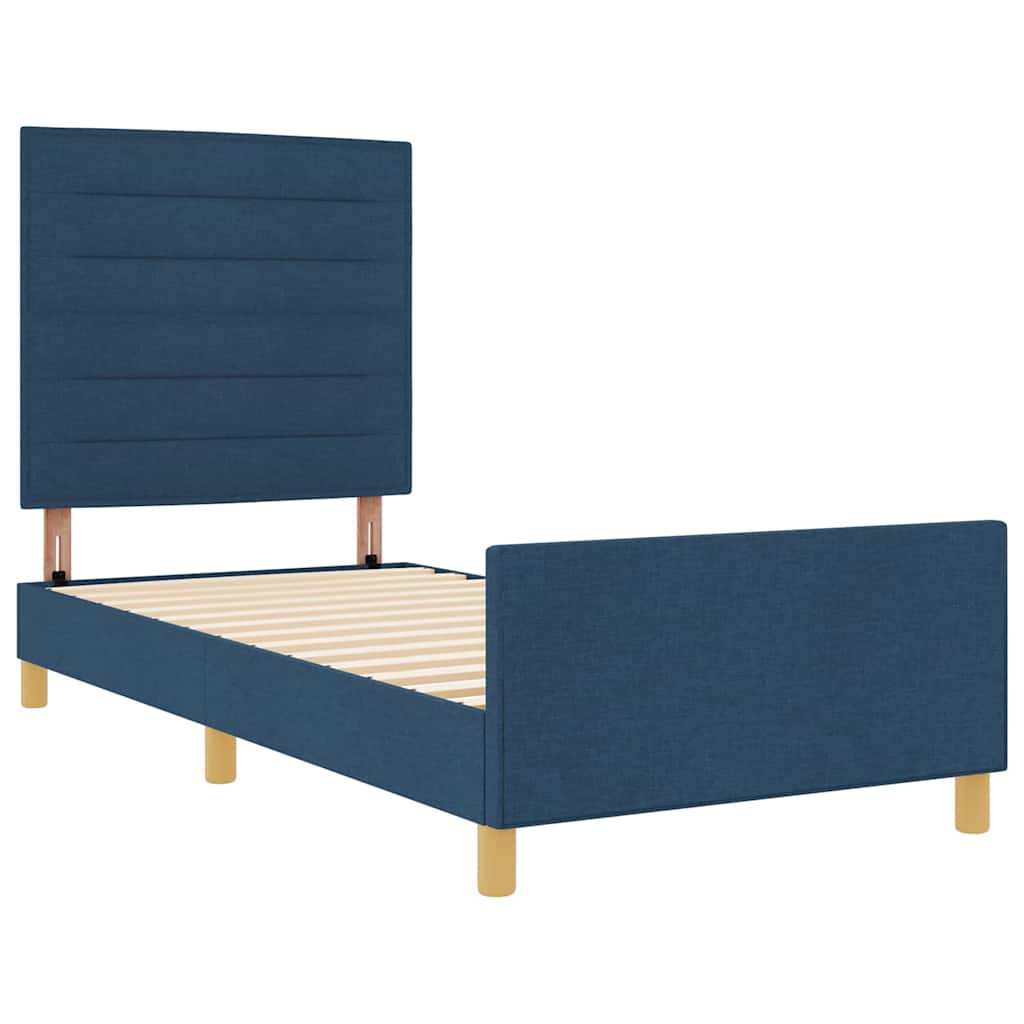 Bedframe met hoofdeinde Blauw 100 x 200 cm Stof is nu te koop bij PeponiXL, paradijselijk wonen!