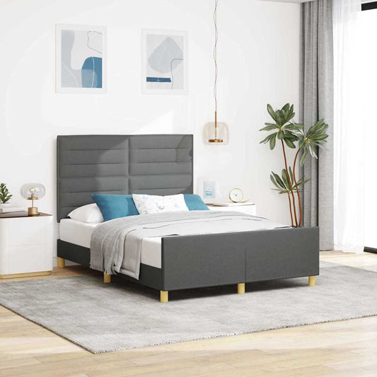 Bedframe met hoofdeinde Donkergrijs 140 x 190 cm Stof is nu te koop bij PeponiXL, paradijselijk wonen!