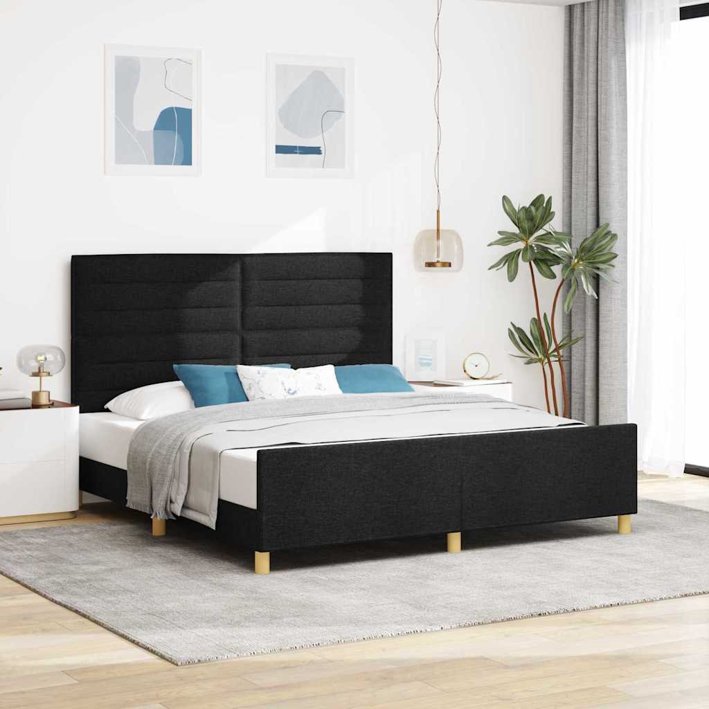 Bedframe met hoofdeinde Zwart 180 x 200 cm Stof is nu te koop bij PeponiXL, paradijselijk wonen!