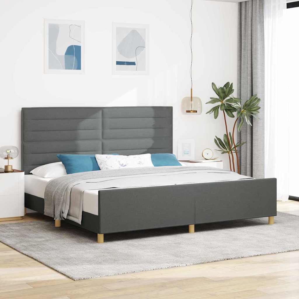 Bedframe met hoofdeinde Donkergrijs 200 x 200 cm Stof is nu te koop bij PeponiXL, paradijselijk wonen!