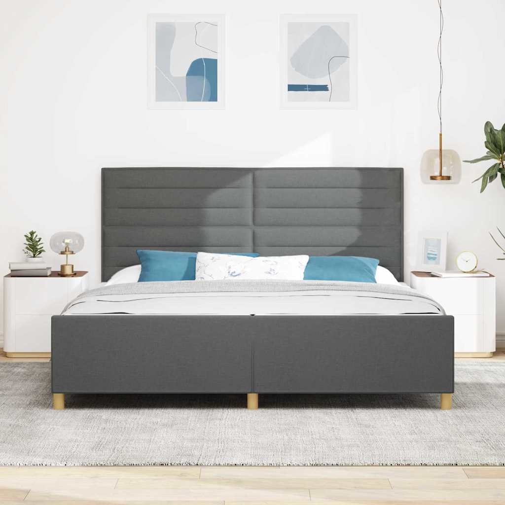Bedframe met hoofdeinde Donkergrijs 200 x 200 cm Stof is nu te koop bij PeponiXL, paradijselijk wonen!