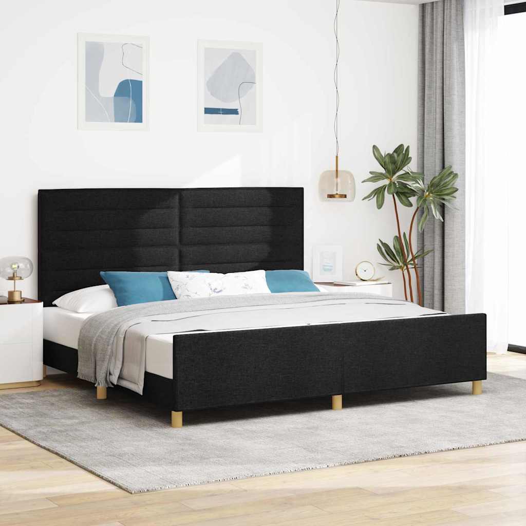 Bedframe met hoofdeinde Zwart 200 x 200 cm Stof is nu te koop bij PeponiXL, paradijselijk wonen!