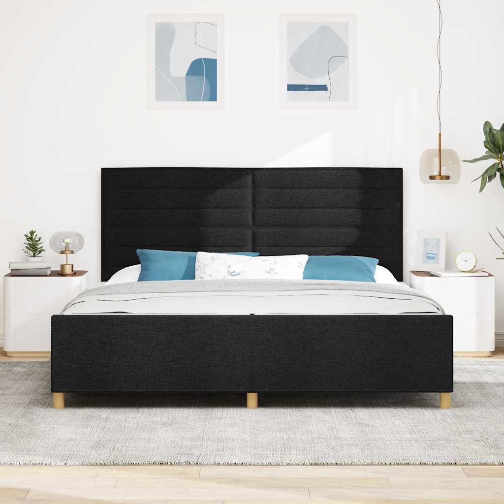 Bedframe met hoofdeinde Zwart 200 x 200 cm Stof is nu te koop bij PeponiXL, paradijselijk wonen!