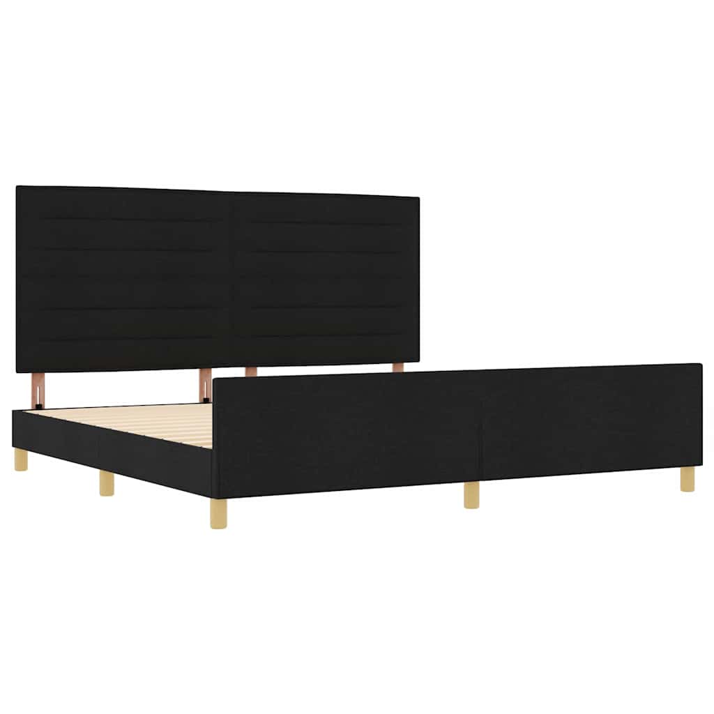 Bedframe met hoofdeinde Zwart 200 x 200 cm Stof is nu te koop bij PeponiXL, paradijselijk wonen!