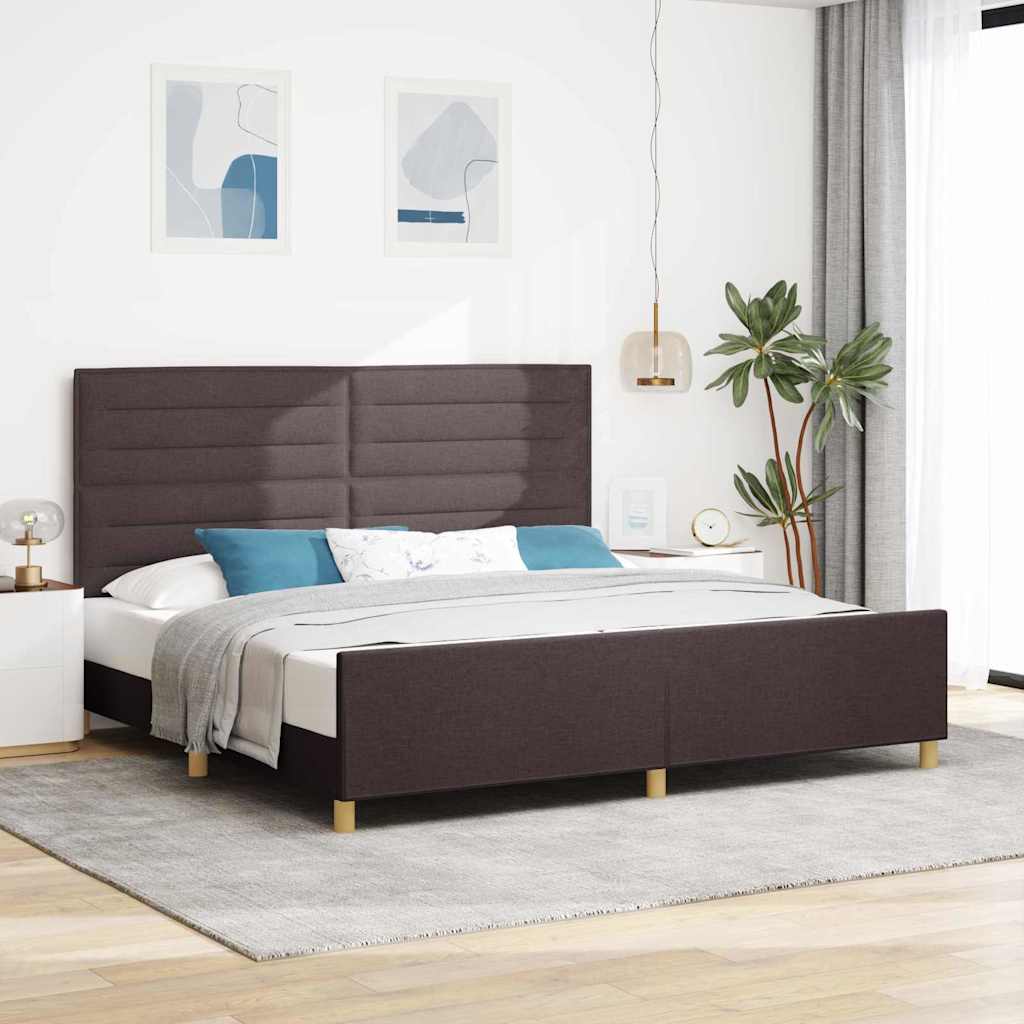 Bedframe met hoofdeinde Donkerbruin 200 x 200 cm Stof is nu te koop bij PeponiXL, paradijselijk wonen!