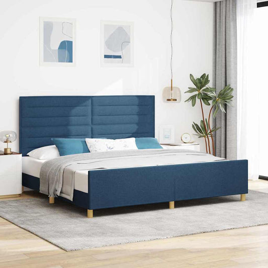 Bedframe met hoofdeinde Blauw 200 x 200 cm Stof is nu te koop bij PeponiXL, paradijselijk wonen!