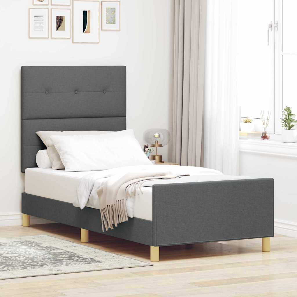 Bedframe met hoofdeinde Donkergrijs 80 x 200 cm Stof is nu te koop bij PeponiXL, paradijselijk wonen!
