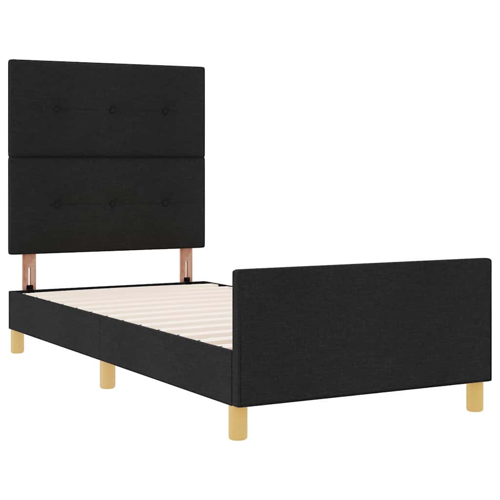 Bedframe met hoofdeinde Zwart 90 x 190 cm Stof is nu te koop bij PeponiXL, paradijselijk wonen!