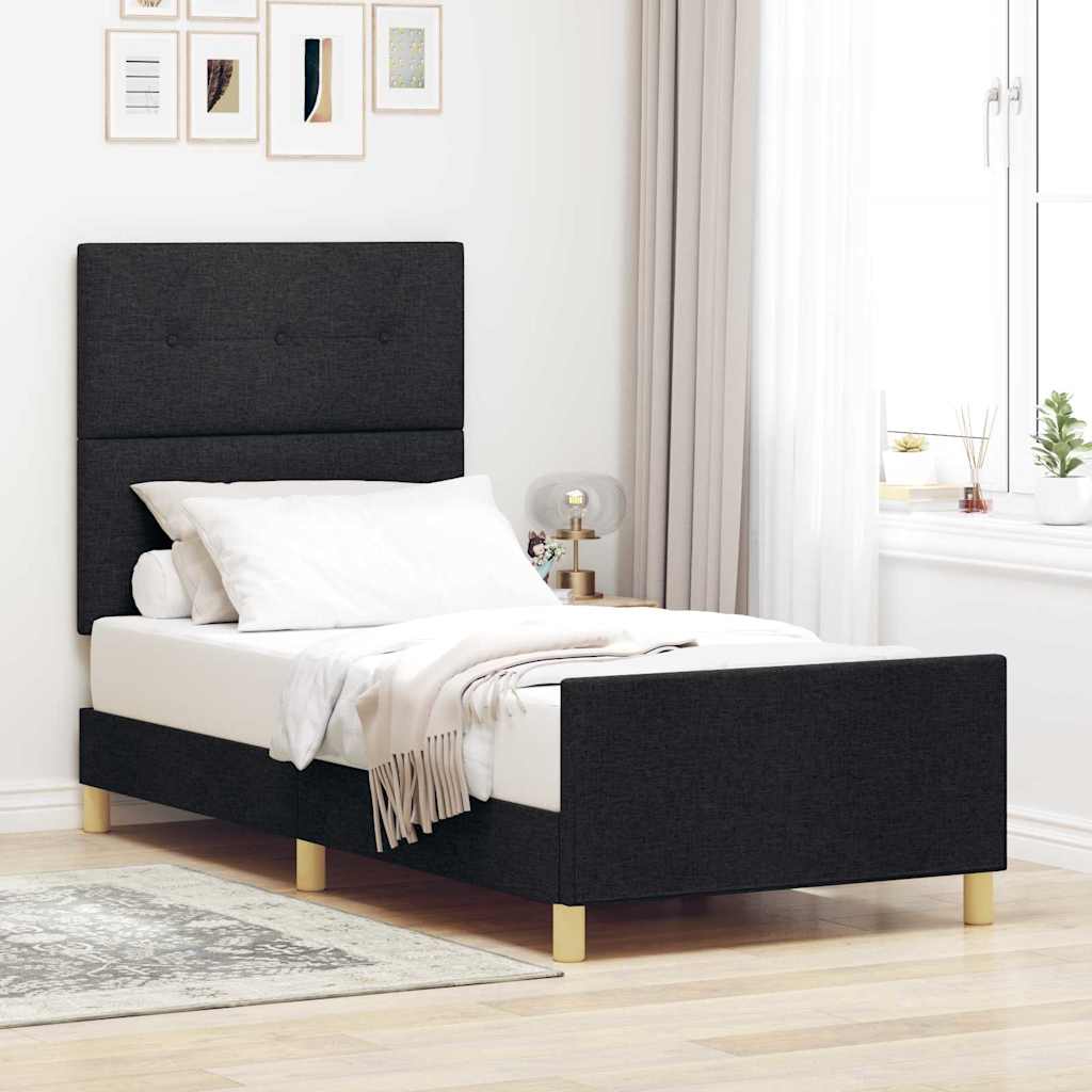 Bedframe met hoofdeinde Zwart 90 x 200 cm Stof is nu te koop bij PeponiXL, paradijselijk wonen!
