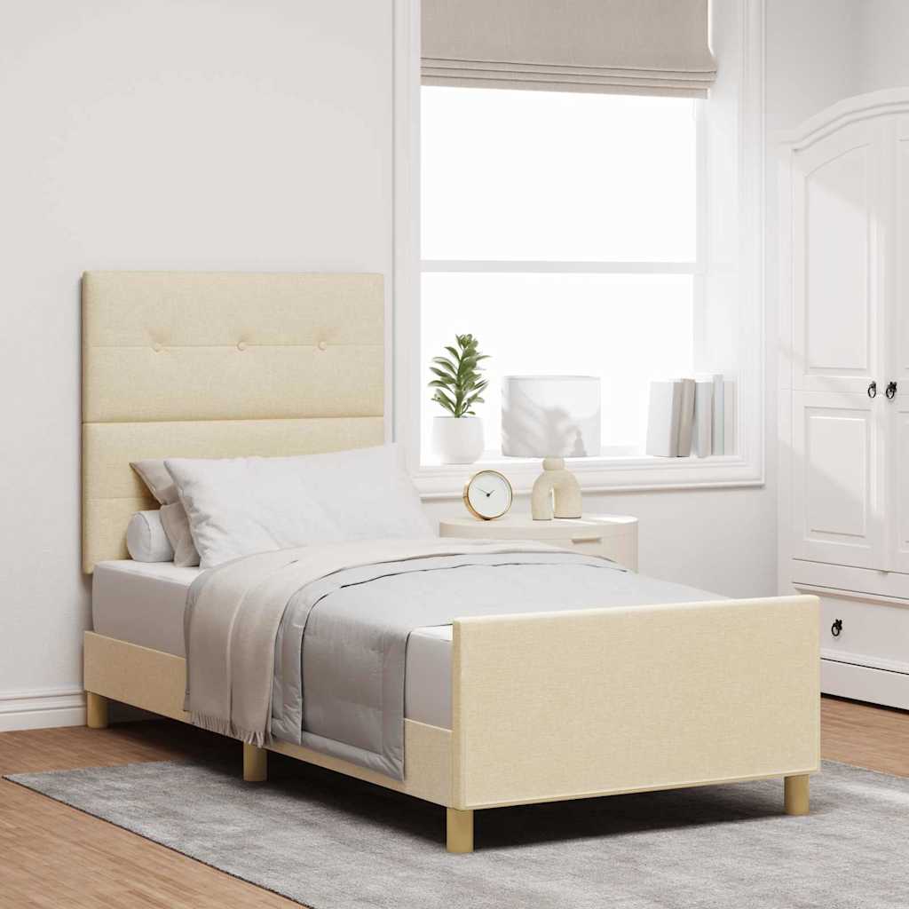 Bedframe met hoofdeinde Crème 90 x 200 cm Stof is nu te koop bij PeponiXL, paradijselijk wonen!