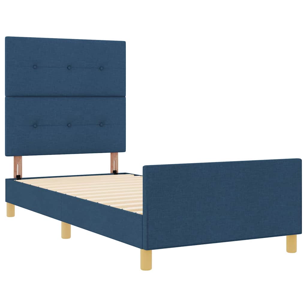 Bedframe met hoofdeinde Blauw 100 x 200 cm Stof is nu te koop bij PeponiXL, paradijselijk wonen!