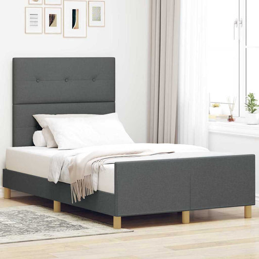 Bedframe met hoofdeinde Donkergrijs 120 x 200 cm Stof is nu te koop bij PeponiXL, paradijselijk wonen!
