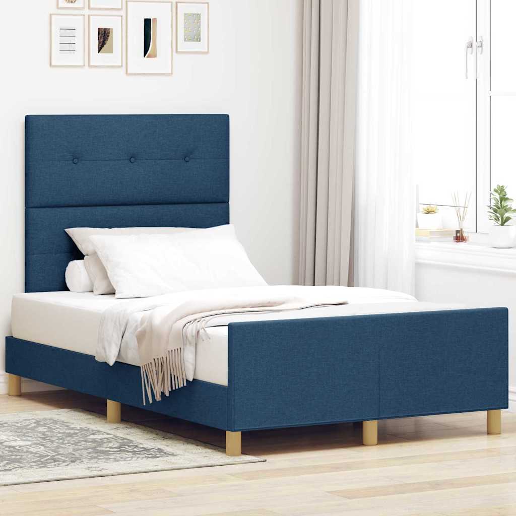Bedframe met hoofdeinde Blauw 120 x 200 cm Stof is nu te koop bij PeponiXL, paradijselijk wonen!