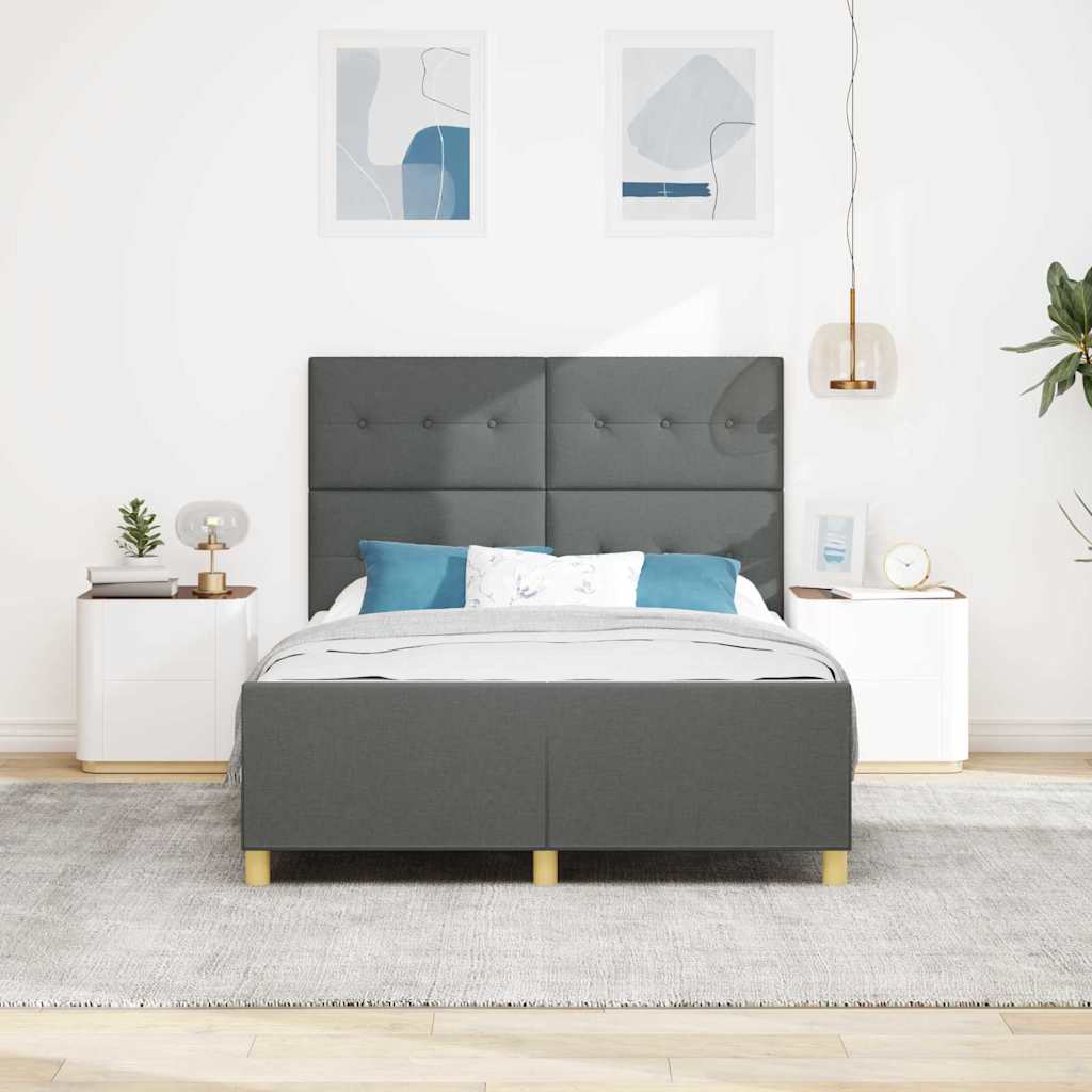 Bedframe met hoofdeinde Donkergrijs 140 x 190 cm Stof is nu te koop bij PeponiXL, paradijselijk wonen!