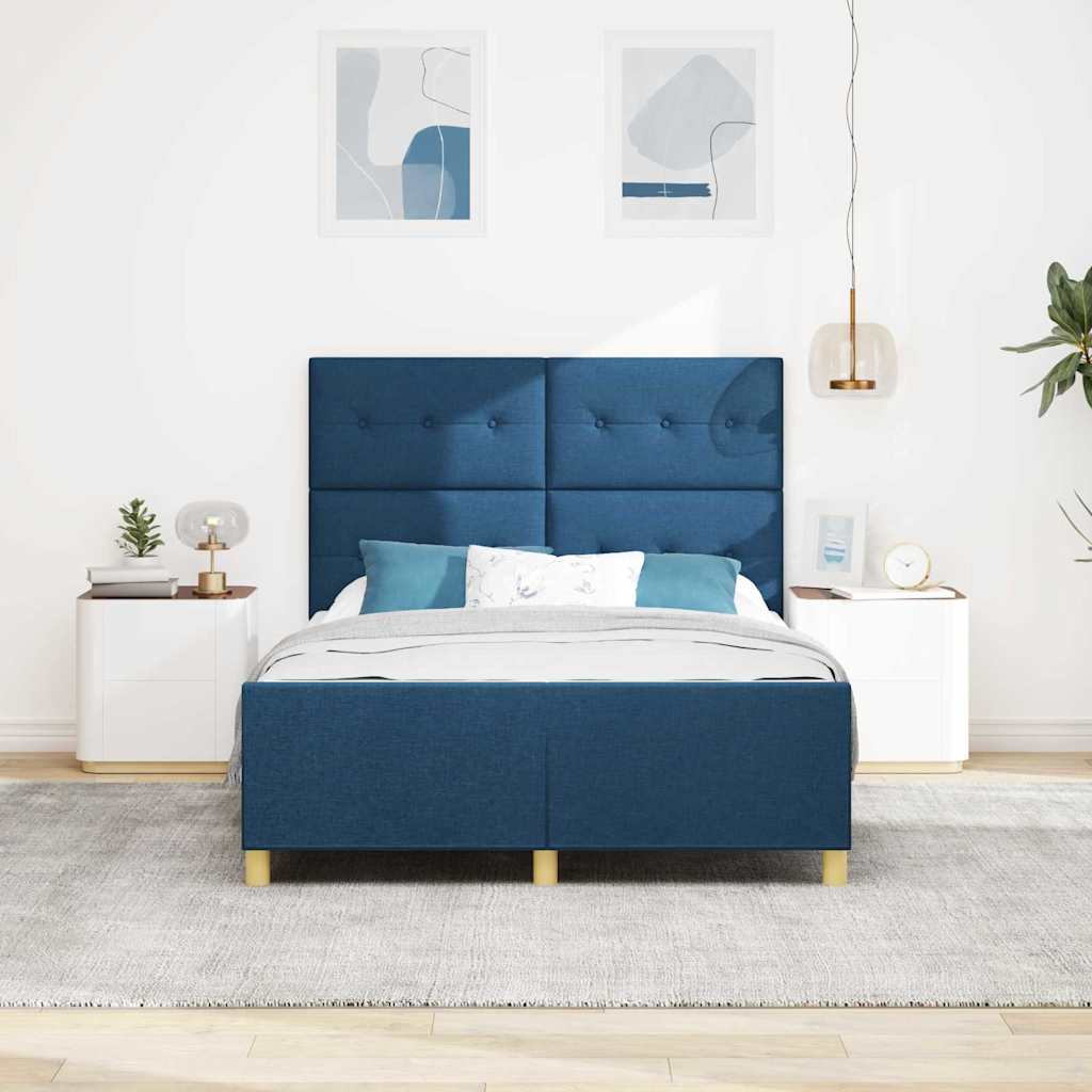 Bedframe met hoofdeinde Blauw 140 x 200 cm Stof is nu te koop bij PeponiXL, paradijselijk wonen!