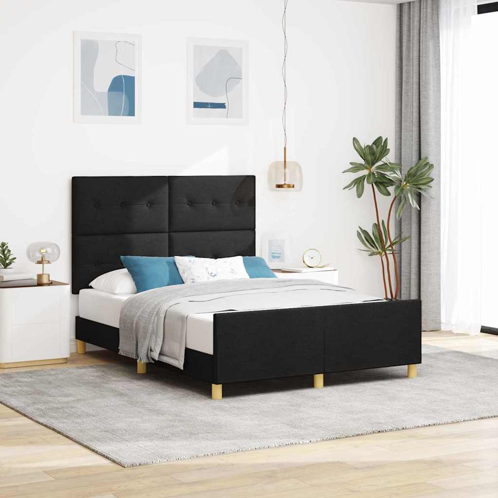 Bedframe met hoofdeinde Zwart 160 x 200 cm Stof is nu te koop bij PeponiXL, paradijselijk wonen!