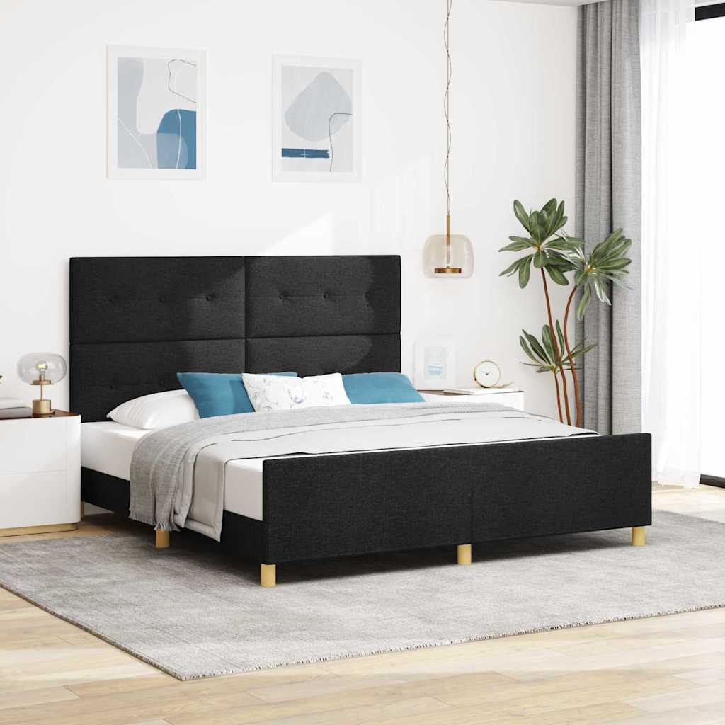 Bedframe met hoofdeinde Zwart 180 x 200 cm Stof is nu te koop bij PeponiXL, paradijselijk wonen!