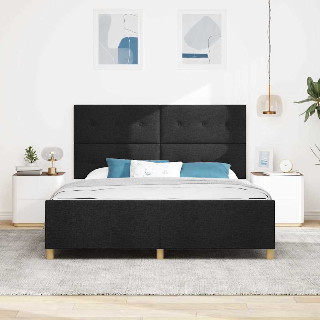 Bedframe met hoofdeinde Zwart 180 x 200 cm Stof is nu te koop bij PeponiXL, paradijselijk wonen!