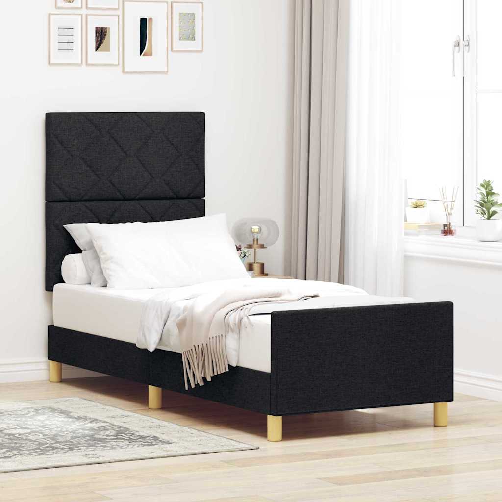Bedframe met hoofdeinde Zwart 80 x 200 cm Stof is nu te koop bij PeponiXL, paradijselijk wonen!