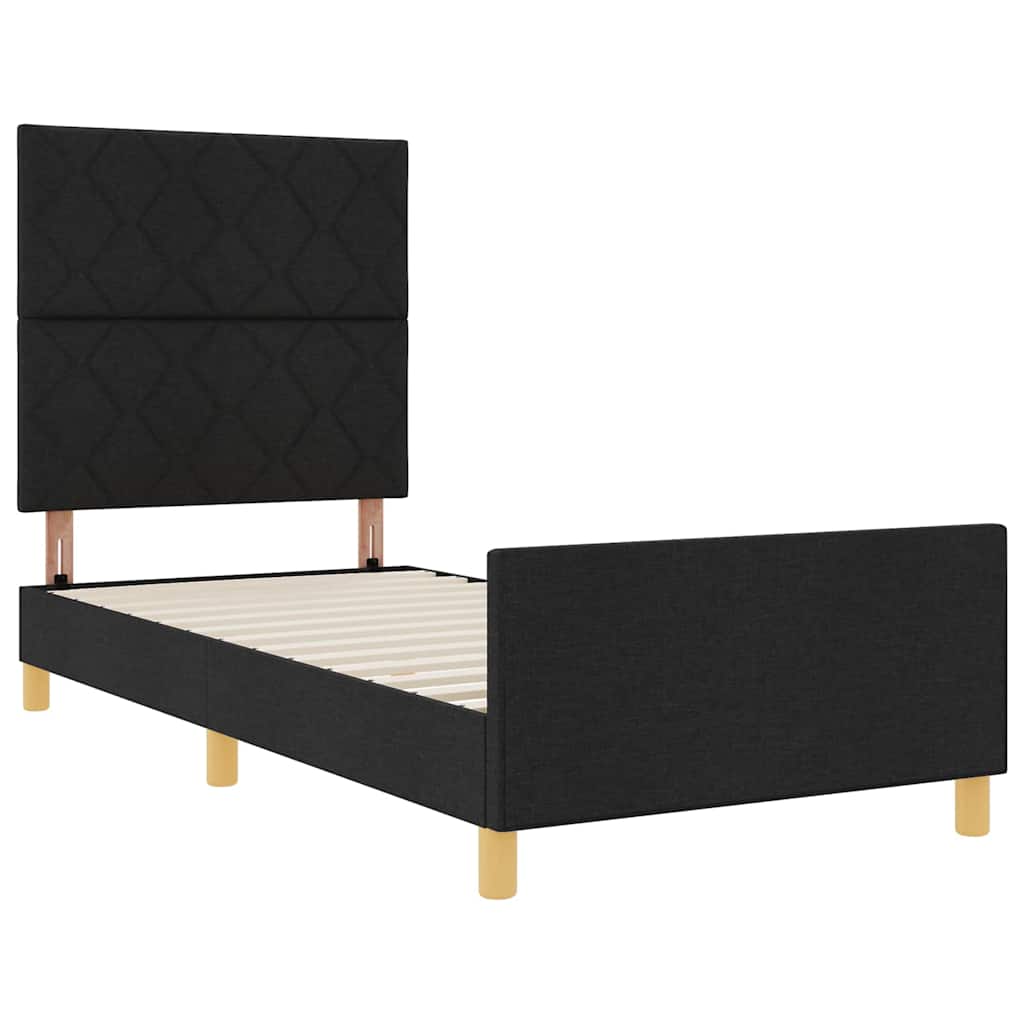 Bedframe met hoofdeinde Zwart 100 x 200 cm Stof is nu te koop bij PeponiXL, paradijselijk wonen!