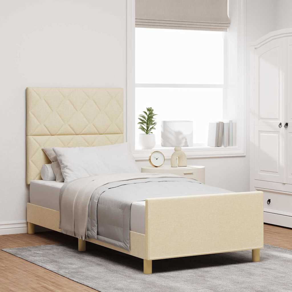 Bedframe met hoofdeinde Crème 100 x 200 cm Stof is nu te koop bij PeponiXL, paradijselijk wonen!
