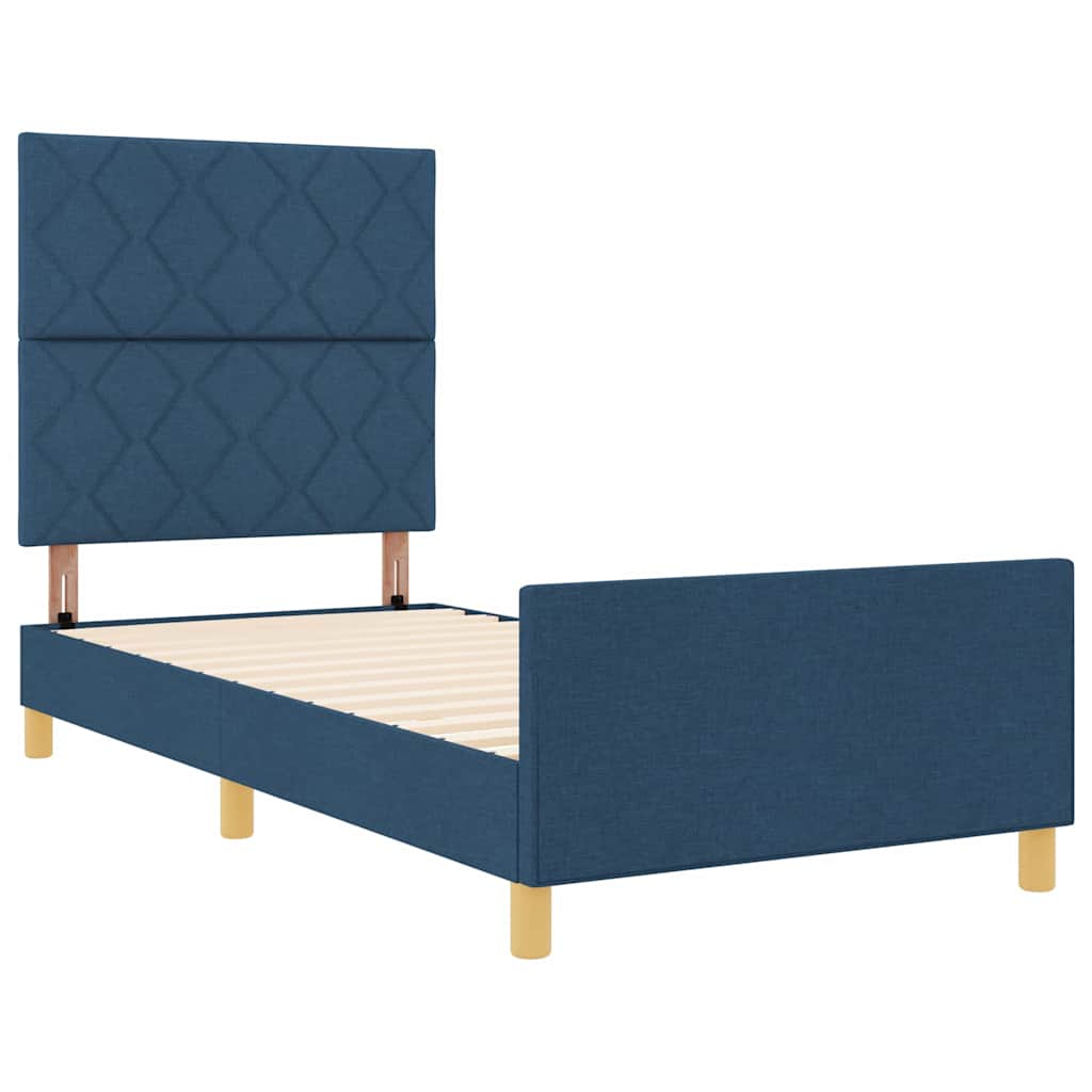 Bedframe met hoofdeinde Blauw 100 x 200 cm Stof is nu te koop bij PeponiXL, paradijselijk wonen!