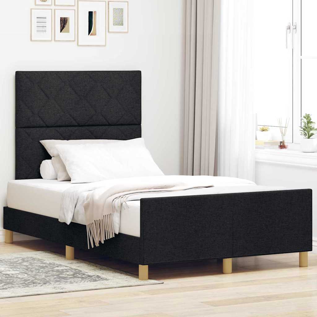 Bedframe met hoofdeinde Zwart 120 x 190 cm Stof is nu te koop bij PeponiXL, paradijselijk wonen!