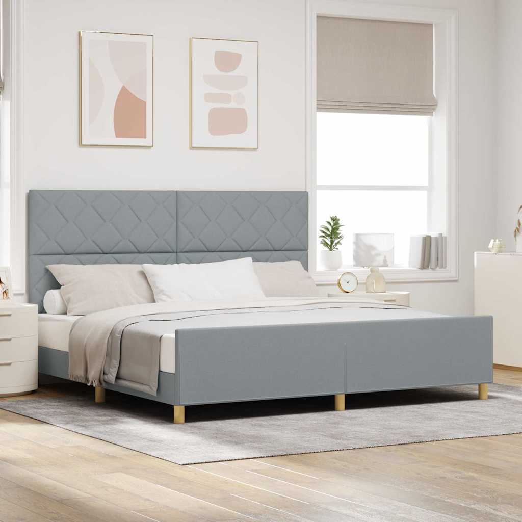 Bedframe met hoofdeinde Lichtgrijs 200 x 200 cm Stof is nu te koop bij PeponiXL, paradijselijk wonen!