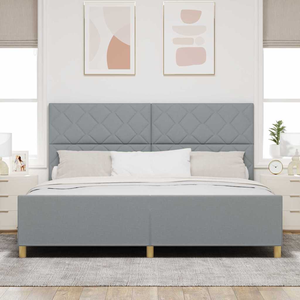 Bedframe met hoofdeinde Lichtgrijs 200 x 200 cm Stof is nu te koop bij PeponiXL, paradijselijk wonen!
