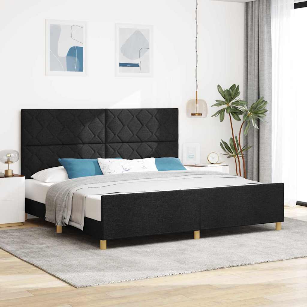 Bedframe met hoofdeinde Zwart 200 x 200 cm Stof is nu te koop bij PeponiXL, paradijselijk wonen!