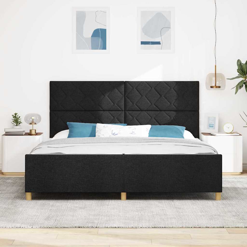 Bedframe met hoofdeinde Zwart 200 x 200 cm Stof is nu te koop bij PeponiXL, paradijselijk wonen!