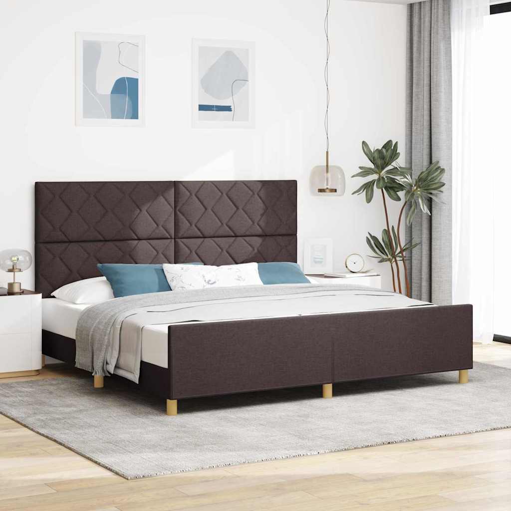 Bedframe met hoofdeinde Donkerbruin 200 x 200 cm Stof is nu te koop bij PeponiXL, paradijselijk wonen!