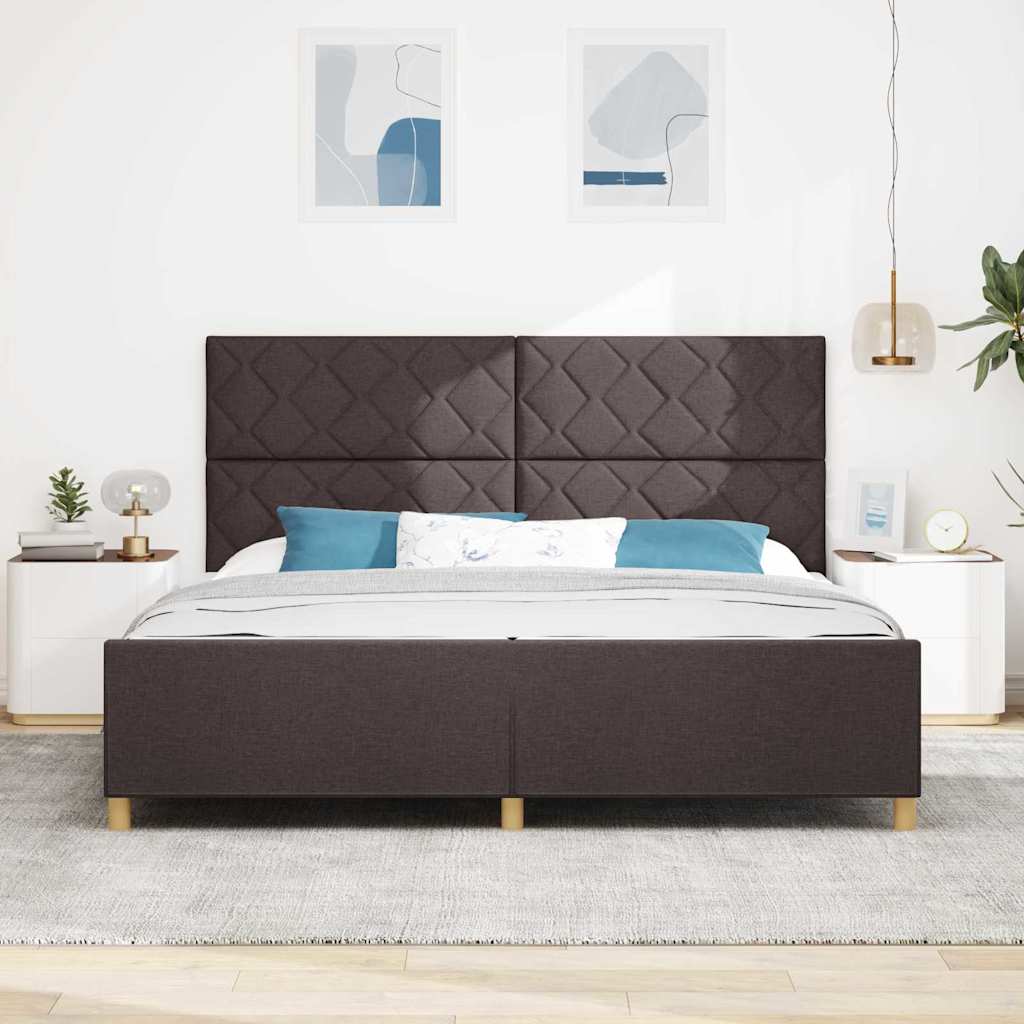 Bedframe met hoofdeinde Donkerbruin 200 x 200 cm Stof is nu te koop bij PeponiXL, paradijselijk wonen!