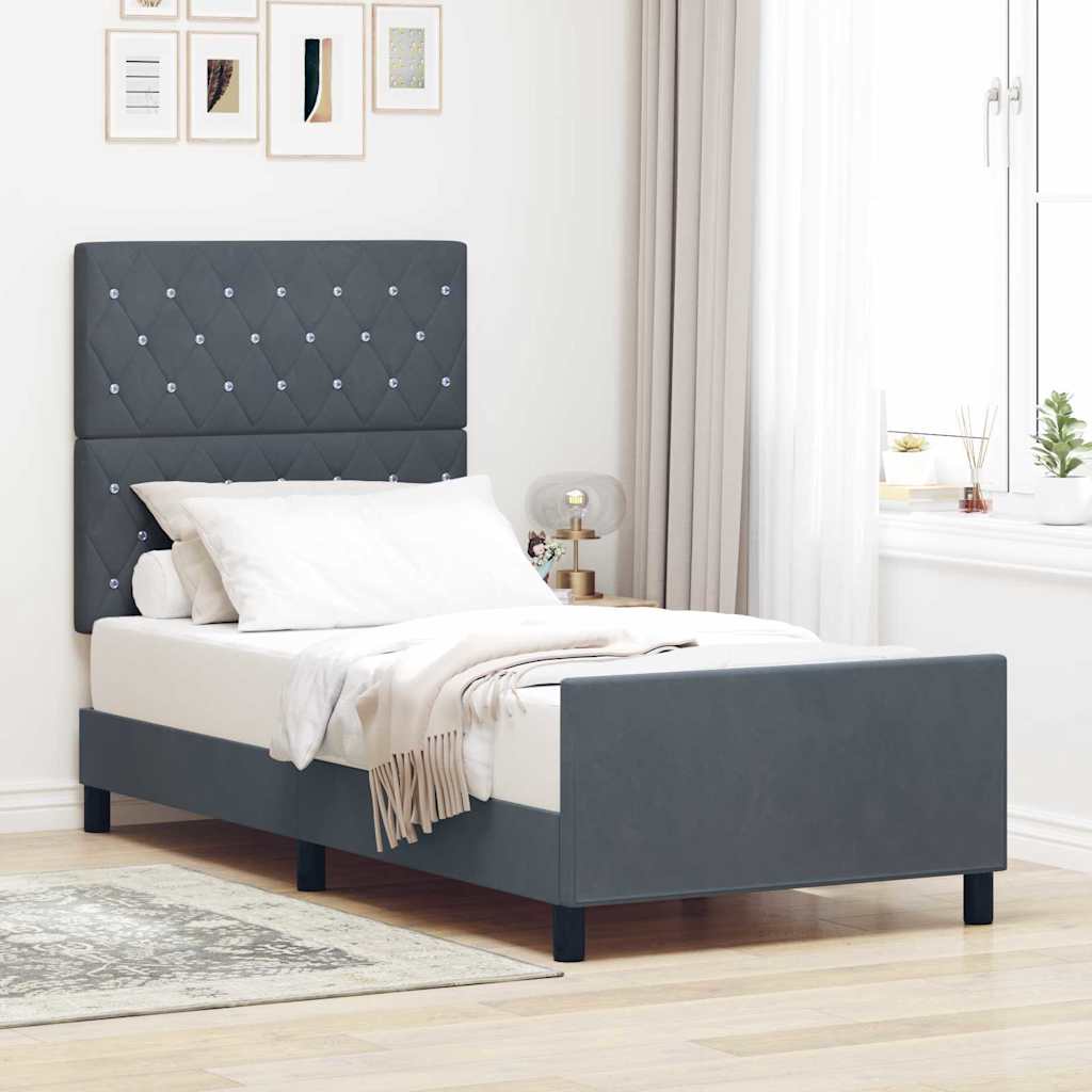 Boxspringbed met hoofdeinde Donkergrijs 90 x 190 cm Fluweel is nu te koop bij PeponiXL, paradijselijk wonen!