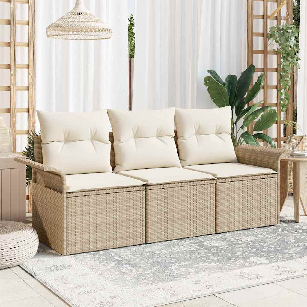 Tuin Sofa Set met kussen met opslag 3 pcs Beige Poly riet is nu te koop bij PeponiXL, paradijselijk wonen!