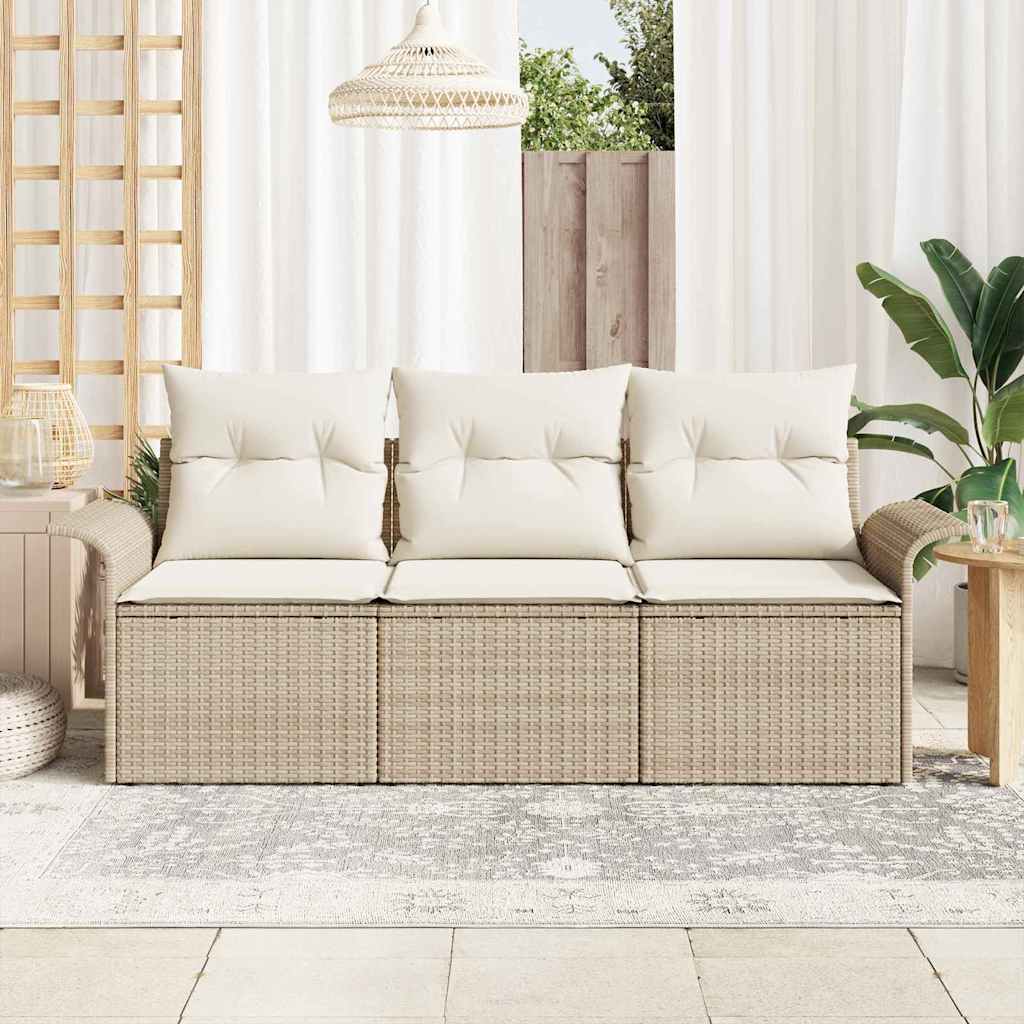 Tuin Sofa Set met kussen met opslag 3 pcs Beige Poly riet is nu te koop bij PeponiXL, paradijselijk wonen!