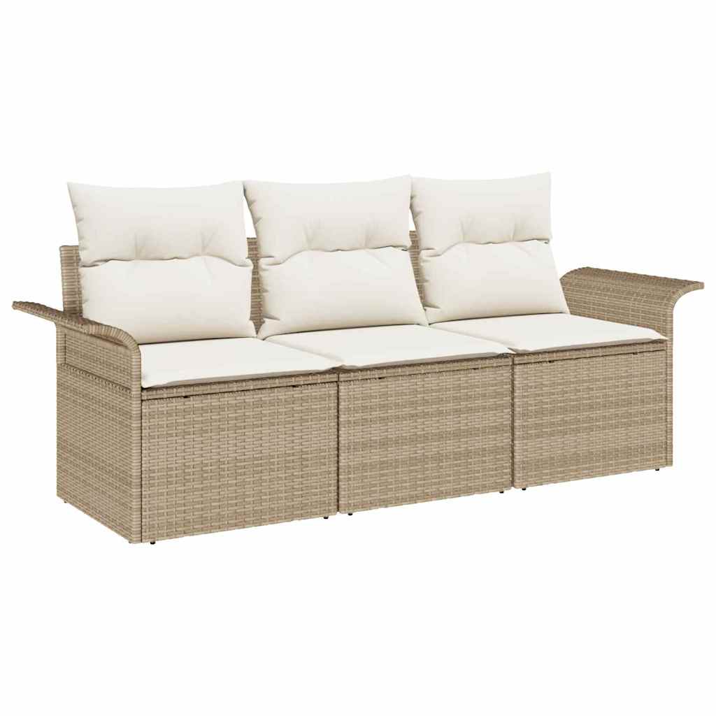 Tuin Sofa Set met kussen met opslag 3 pcs Beige Poly riet is nu te koop bij PeponiXL, paradijselijk wonen!
