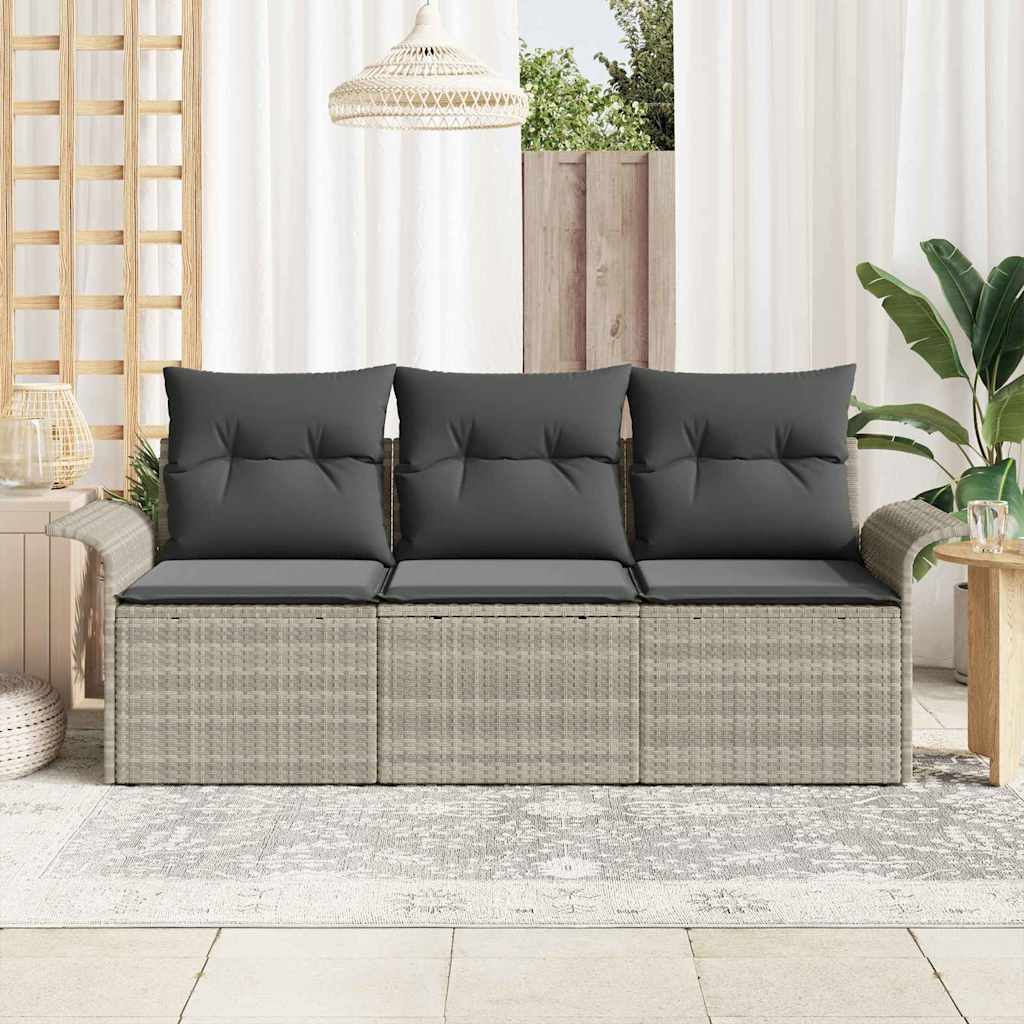 Tuin Sofa Set met kussen met opslag 3 pcs Lichtgrijs Poly riet is nu te koop bij PeponiXL, paradijselijk wonen!
