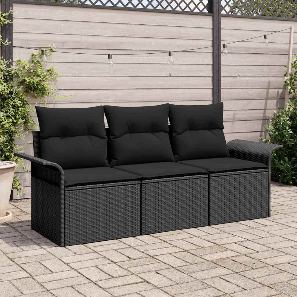 Tuin Sofa Set met kussen met opslag 3 pcs Zwart Poly riet is nu te koop bij PeponiXL, paradijselijk wonen!