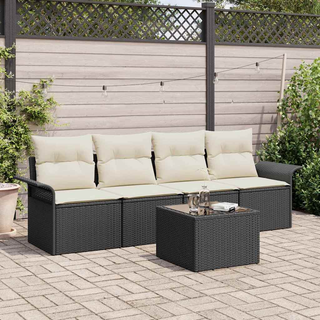Tuin Sofa Set met kussen 5 pcs Zwart en Crème poly rattan is nu te koop bij PeponiXL, paradijselijk wonen!