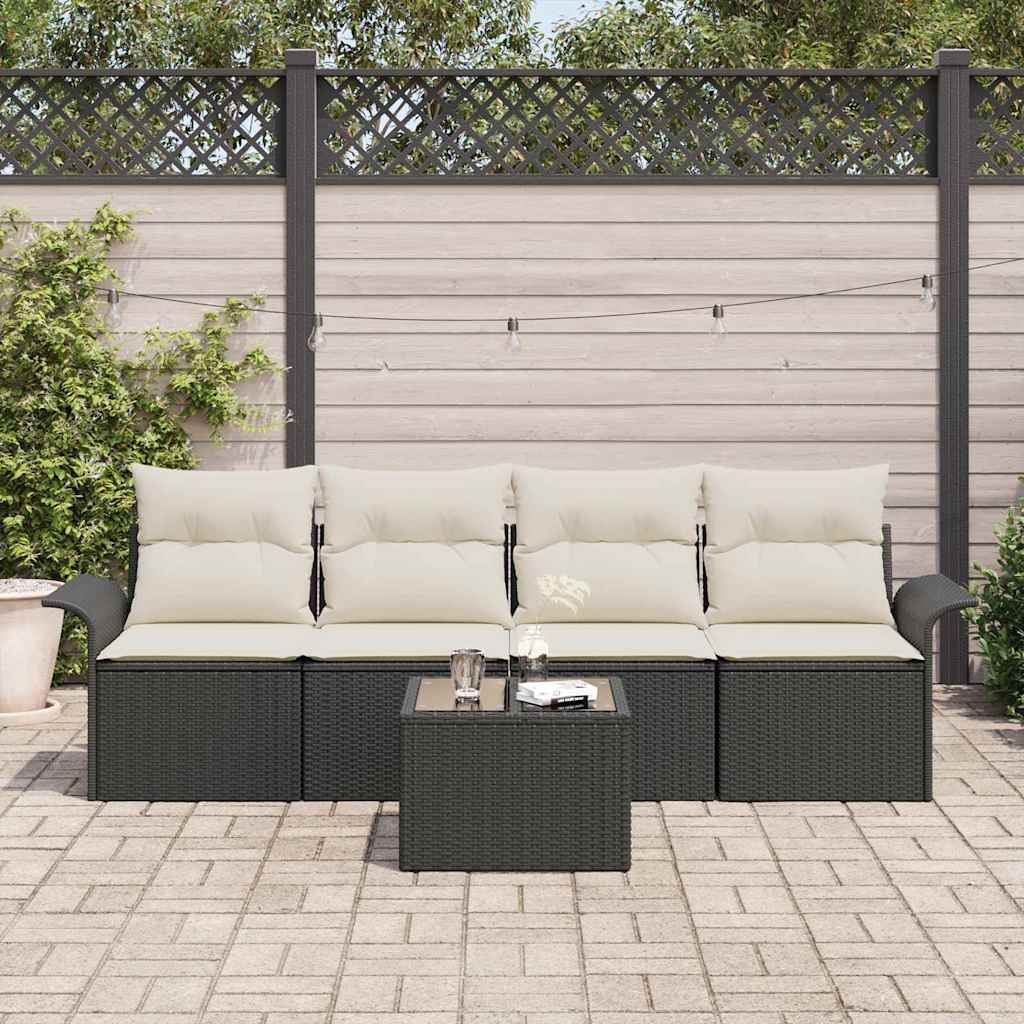 Tuin Sofa Set met kussen 5 pcs Zwart en Crème poly rattan is nu te koop bij PeponiXL, paradijselijk wonen!