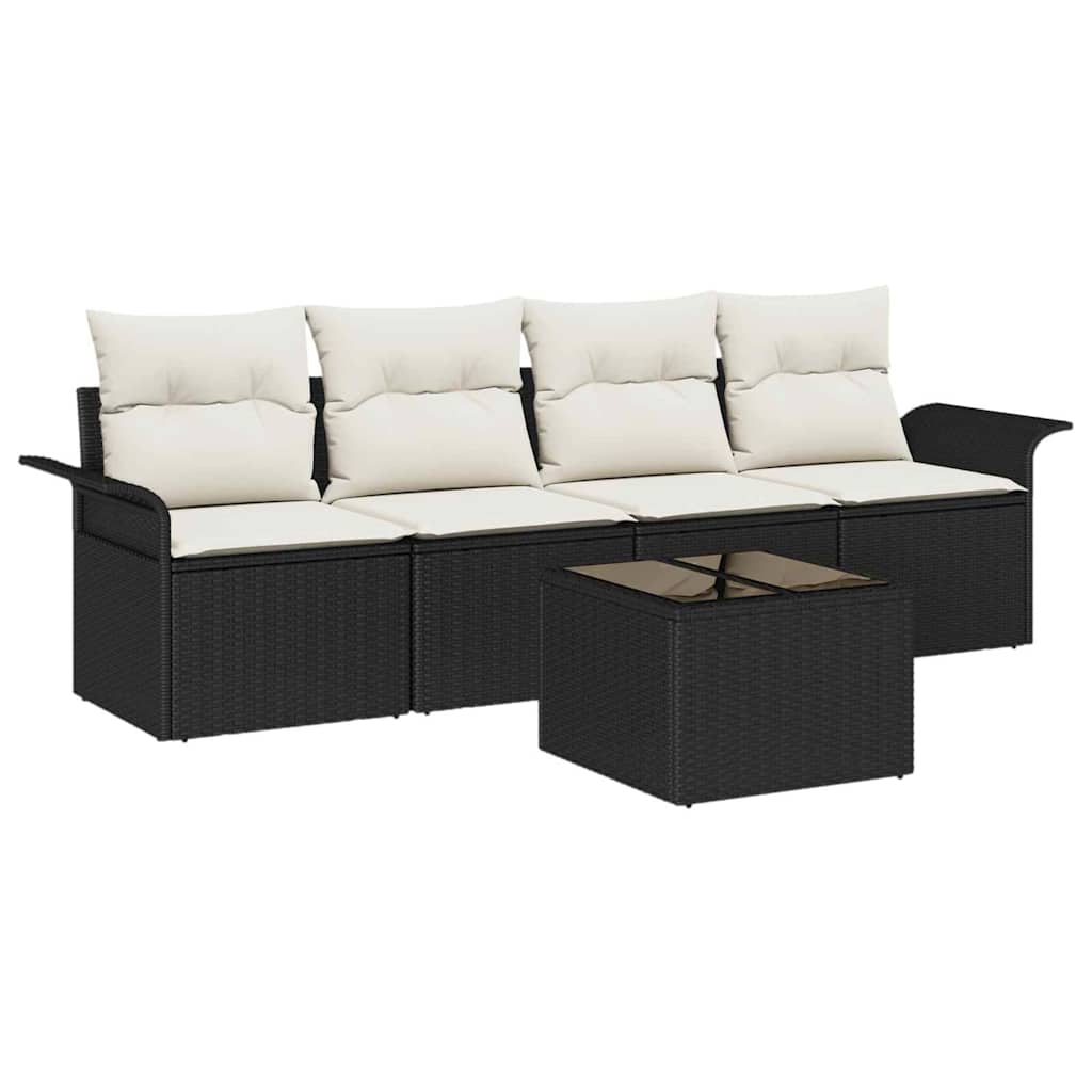 Tuin Sofa Set met kussen 5 pcs Zwart en Crème poly rattan is nu te koop bij PeponiXL, paradijselijk wonen!