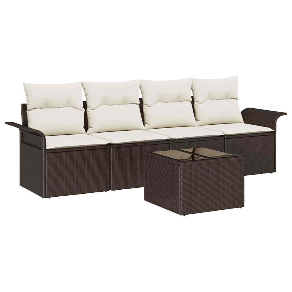 Tuin Sofa Set met kussen 5 pcs Bruin en Crème poly rattan is nu te koop bij PeponiXL, paradijselijk wonen!