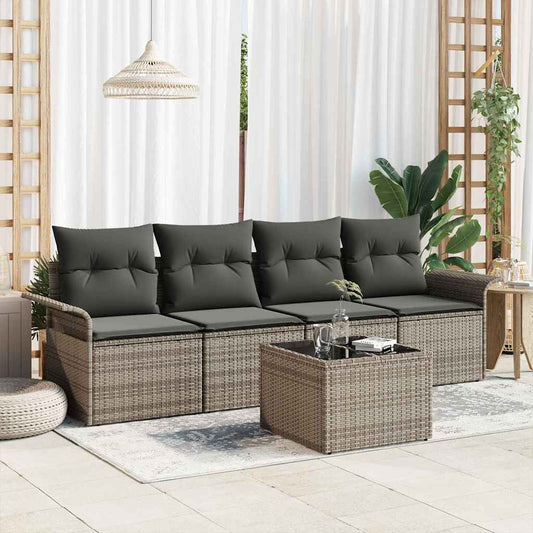 Tuin Sofa Set met kussen met opslag 5 pcs Grijs poly rattan is nu te koop bij PeponiXL, paradijselijk wonen!