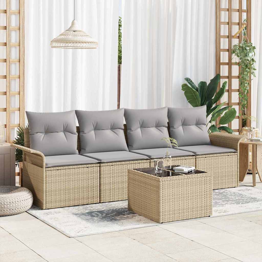 Tuin Sofa Set met kussen 5 pcs Beige en Grijs poly rattan is nu te koop bij PeponiXL, paradijselijk wonen!