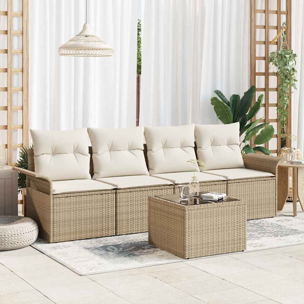 Tuin Sofa Set met kussen 5 pcs Beige en Crème poly rattan is nu te koop bij PeponiXL, paradijselijk wonen!