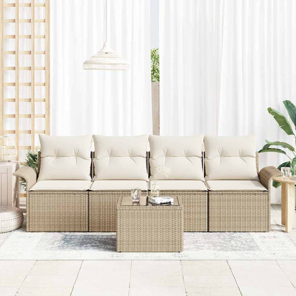 Tuin Sofa Set met kussen 5 pcs Beige en Crème poly rattan is nu te koop bij PeponiXL, paradijselijk wonen!