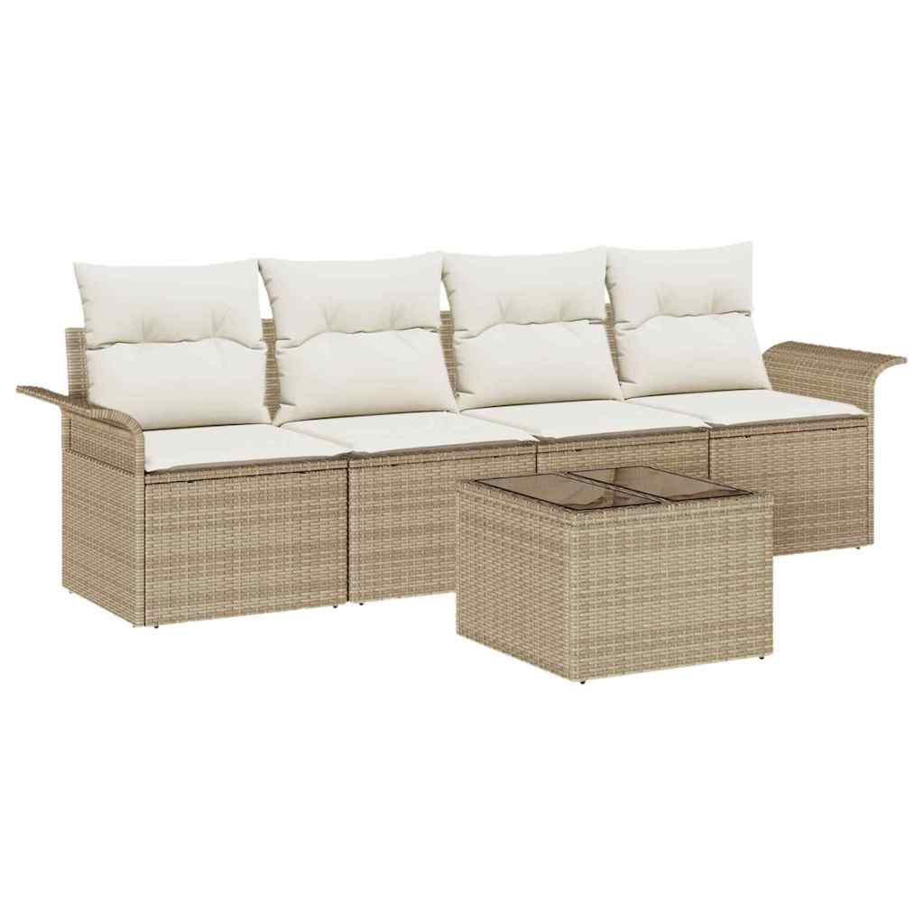 Tuin Sofa Set met kussen 5 pcs Beige en Crème poly rattan is nu te koop bij PeponiXL, paradijselijk wonen!